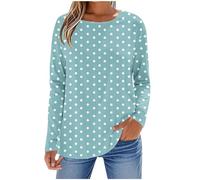 Womans Tops Long Sleeve Casual Blouses Autumn Crewneck Tunic Top Fashion Lounge Tshirt Going Out Polka Dot Tee Holiday Basic Shirt