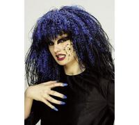 Woman's Wig Witch black with neon-blue streaks