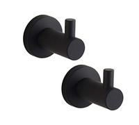 WOMAO Coat Hooks Black Matte, Bath Towel Hook for Hanging Round SUS 304 Stainless Steel Bathroom Kitchen Toilet Clothes Hooks 2 Packs Wall Mounted