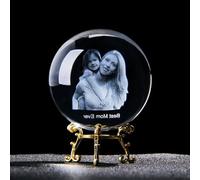 WOMB Custom Glass Photo Ball, Personalised 2D Crystal Ball Gifts for Him/Her on Anniversary, Birthday, Custom Crystal Photo, Glossy Metal Base, 10 cm