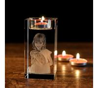WOMB Personalized 3D Photo Crystal Candle Holder,Custom 3D Laser Crystal Photo,Custom Candle Holder,Engraved Crystal Tealight Holder,Memorial Candle Votive,Pet Memorial Gifts (5x5x10cm)