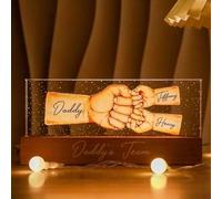 WOMB Personalized Dad's Team Fist Bump Acrylic LED Night Light, Fist Bump Family Hands, Birthday, Father's Day Gift for Dad Daddy Grandpa New Dad (7 Colours)