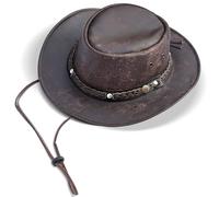 Wombat Australian Leather Hat, Brown Men’s Cowboy Hats Chin Strap Women’s Foldable Bush Aussie Adventure Safari Lightweight Outback Premium, The Wilds - XL