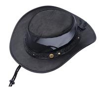 Wombat Australian Leather Hat, Cowboy Hats Breathable with Mesh Sides, Bush, Outback Mens Womens Hiking Safari Trekking Adventure Outdoor Foldable Lightweight Black - XLarge