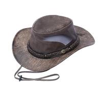 Wombat Australian Leather Hat, Cowboy Hats Breathable with Mesh Sides, Bush, Outback Mens Womens Hiking Safari Trekking Adventure Outdoor Foldable Lightweight Brown - XLarge