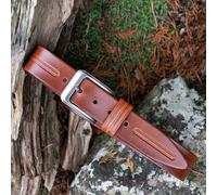 Wombat Leather Thick Tan Patterned Leather Belt - Leather - Tan - Medium