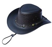 Wombat The West Black Cowboy Leather Hat - Premium Outback Style | Full-Grain Leather | UV Protection | Showerproof | Wide Brim | Chin Strap | Unisex Outdoor Hat (UK, Alpha, L, Black)