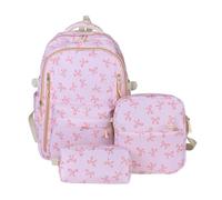 Wome Nylon Coquette Bow School Bag Adjustable Strap Travel Backpack Y2k Harajuku Backpack for Shopping Work Dating Daily Use (Pink)