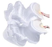 Women 1 Pair Hand-Made Silk Long Belly Dance Fan Veils White Color, White, 1.2 m