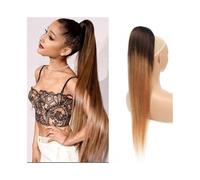 Women 10"-24" Drawstring Ponytails #1B/4/27 Ombre Straight Drawstring Ponytail Hair Extensions Clip in Human Hair Pieces Indian Remy Human Hair Extension Daily use(22inches)