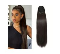 Women 10-26 Inch Long Straight Hair Ponytail Drawstring Ponytail Extensions Natural Black Brazilian Human Hair Clip In Ponytail Hairpieces Daily use(12inches)