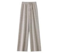 Women 100% Merino Wool Knitted Basic Soft Warm Cashmere Knit Trousers Simple Wide Leg Pants Oatmeal S