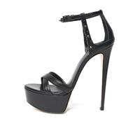 Women 15 cm Sexy Stiletto Heel Sandals,Fashion Open Toe Ankle Strap Platform Dress Shoes Elegant Summer Cross Straps Heeled for Beach Weddings and Prom Nights,Black,6 UK