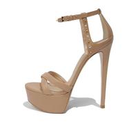 Women 15 cm Sexy Stiletto Heel Sandals,Fashion Open Toe Ankle Strap Platform Dress Shoes Elegant Summer Cross Straps Heeled for Beach Weddings and Prom Nights,Apricot,11 UK