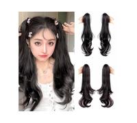 Women 18" Long Claw Clip in Ponytail Hair Extensions Natural Soft Synthetic Curly Wavy Pony Tail Pieces for Women Daily use(Light Brown)