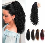 Women 18Inch Long Water Wave Ponytail Extension Curly Drawstring Pony Tail Clip in Synthetic Hair Piece for Women Daily use(1B/30)