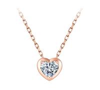 Women 18K Rose Gold Necklace Heart Shape White/Red 0.2/0.13CT Diamond/Ruby Pendant 18 Inch