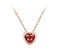 Women 18K Rose Gold Necklace Heart Shape White/Red Heart 0.2/0.13CT Diamond/Ruby Pendant Necklace 18 Inch