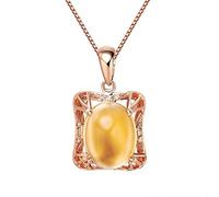 Women 18K Rose Gold Necklace Yellow Oval Shape 2.7 ct Citrine Pendant