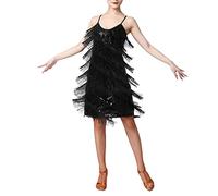 Women 1920s Flapper Fringe Dress Sequin Tassel Dance Costume Lady Salsa Samba Tango Latin Dance Dress Ballroom Sparkly Dancewear for Cocktail Party Black Medium