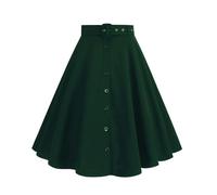 Women 1950s Audrey Hepburn Skirt Vintage Rockabilly Skirts A Line Swing Cocktail Party Skirts Plain Button Retro Swing Flowy Pleated Dance Gown Skirt with Belted Green