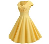 Women 1950S Audrey Hepburn Tea Dress Summer Casual Skirt Vintage Retro Dresses Rockabilly Dress A Line Swing Cocktail Party Plain Sleeveless Swing Flowy Pleated Dance Gown