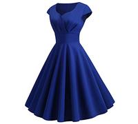Women 1950s Audrey Hepburn Tea Dress Vintage Rockabilly A Line Swing Cocktail Party Dress Plain Short Sleeve Retro Flowy Pleated Dance Gown Dresses UK Clearance, Size S-XXL