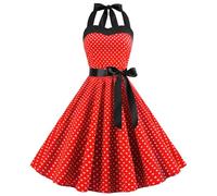 Women 1950s Dresses Vintage Rockabilly Halter Neck Polka Dot Summer Swing A Line Midi Dress Cocktail Party Evening Prom Gown Dresses for Women UK Clearance Size 8 10 12 14 16,1-Red,S,UK99A