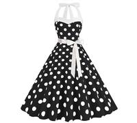 Women 1950s Dresses Vintage Rockabilly Halter Neck Polka Dot Summer Swing A Line Midi Dress Cocktail Party Evening Prom Gown Dresses for Women UK Clearance Gifts for Her,2-Black,S,UK119A
