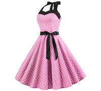 Women 1950s Dresses Vintage Rockabilly Halter Neck Polka Dot Summer Swing A Line Midi Dress Cocktail Party Evening Prom Gown Retro 50s 60s Rockabilly Cocktail Dress Ladies Gifts,1-Pink,XL,UK95A