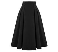 Women 1950s Elegant Wedding Guest Clothes Party Knee Length Solid Swing Skirts Black#2150 XX-Large