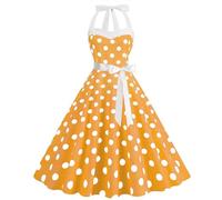 Women 1950s Vintage Retro Rockabilly Dress Halter Neck Sleeveless Backless A Line 50s 60s Polka Dot Swing Party Cocktail Dresses Vintage Prom Swing Party Dress Mum Gifts,2-Orange,S,UK134A