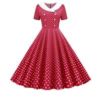 Women 1950s Vintage Retro Rockabilly Dress Lapel V-Neck Slim A-line 50s 60s Pinup Audrey Hepburn Style Polka Dot Swing Dresses Summer Casual Pageant Party Cocktail Evening Gown