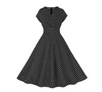 Women 1950s Vintage Rockabilly Dress A Line Swing Cocktail Party Dress V Neck Short Sleeve Retro Dresses Ruched Elegant Tea Dress Audrey Hepburn 50s 60s Dance Gown