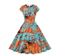 Women 1950s Vintage Rockabilly Dress A Line Swing Cocktail Party Dress V Neck Short Sleeve Retro Dresses Ruched Elegant Tea Dress Audrey Hepburn 50s 60s Dance Gown