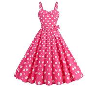 Women 1950S Vintage Rockabilly Sleeveless Suspender Dress Spaghetti Straps Gingham Swing A Line Cocktail Dress Bodycon Dress Prom Dress for Women UK Hot Pink