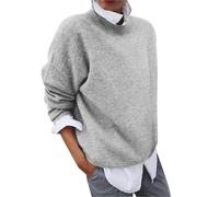 Women 2 in 1 Jumper Style Patchwork Work Blouse Tunics Tops Blouse Long Sleeve Contrast Collared Shirts Gray