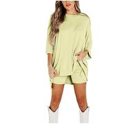 Women 2 Outfit Set Casual Oversized T Shirt Tops Shorts Workout Sports Tracksuit Bathing Suite Cover Ups (Mint Green, XXXL)
