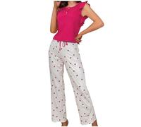 Women 2 Piece Loungewear Sets Loose Fit Pyjamas Sleeveless Tops Wide Leg Pants Outfits Soft Comfort Nightwear Casual Loose Lounge Wear Love Heart Print Pajamas Sets Sleepwear Gifts for Her