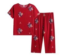 Women 2 Piece Pyjamas Print Two Pieces Outfit Pjs Sets Ladies Crew Neck Top with Pants Loungewear Set Loose Lounge Pajama Sets Sleepwear Spring Summer Leisure Nightwear Suit