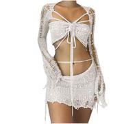 Women 2 Piece Set Clearance,Crochet Sequin 2 Piece Outfit Suit Today's Deals,Solid Color Beaded Knitted Sweater Long Sleeve V-Neck Tops and Y2k Sparkle Skirts Spice Girls Set Sexy Lingerie Sets S-XXL