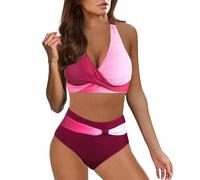 Women 2 Piece Swimsuits,Push Up Ruched High Waist Tummy Control Twist Front Bikini Top Bottom Floral Hot Diamonds Gather Plus Size V Neck Solid/Printed Swimming Costume Bathing Suits for UK Ladies