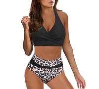 Women 2 Piece Swimsuits,Push Up Ruched High Waist Tummy Control Twist Front Bikini Top Bottom Floral Hot Diamonds Gather Plus Size V Neck Solid/Printed Swimming Costume Bathing Suits for UK Ladies