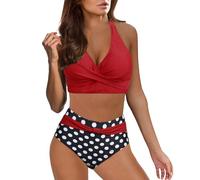Women 2 Piece Swimsuits,Push Up Ruched High Waist Tummy Control Twist Front Bikini Top Bottom Floral Hot Diamonds Gather Plus Size V Neck Solid/Printed Swimming Costume Bathing Suits for UK Ladies