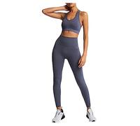 Women 2 Piece Workout Sets Slim Sports Bra Set Butt Lift Yoga Outfits Gym Leggings Suit Dark Gray