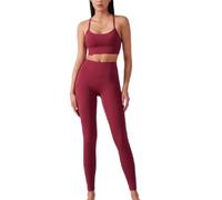 Women 2 Piece Workout Sets Slim Sports Bra Set Butt Lift Yoga Outfits Gym Leggings Suit Wine Red