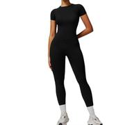 Women 2 Piece Workout Short Sleeve Crop Top with High Waisted Running Shorts Sets Activewear (Size:M,Color:Black)