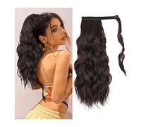 Women 20" Body Wavy Wrap Around Pony Tails Hair Extension for Women Fluffy Synthetic Natural Soft Hairpiece Synthetic Long Wavy Ponytail Extension Daily use(Dark Brown)