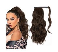 Women 20" Body Wavy Wrap Around Pony Tails Hair Extension for Women Fluffy Synthetic Natural Soft Hairpiece Synthetic Long Wavy Ponytail Extension Daily use(Chocolate Brown)