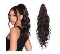 Women 20inch Synthetic Wavy Pony Tail for Daily Party Use Long Curly Wavy Hair Ponytail Extension Claw Jaw Clip in Synthetic Hairpieces for Women Daily use(Dark Brown)